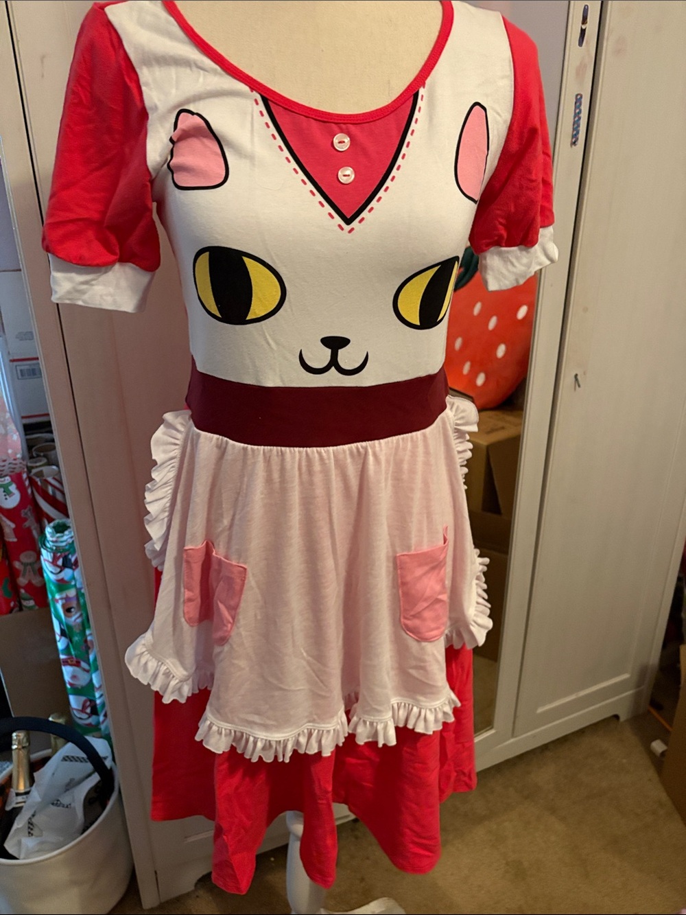Bee and PuppyCat  We Love Fine Apron Dress in White, Pink & Red